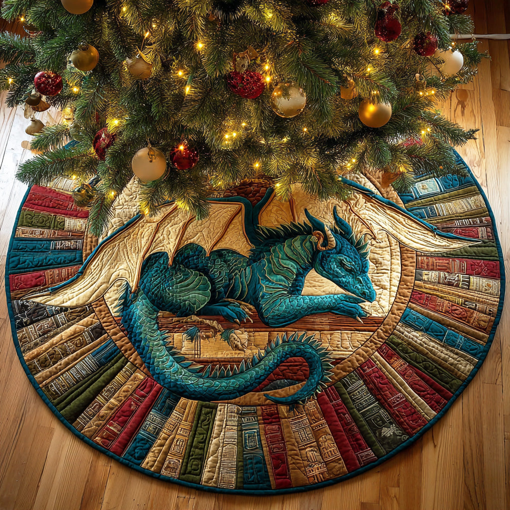 Arcane Page Dragon Christmas Quilted Tree Skirt NCU0ND016