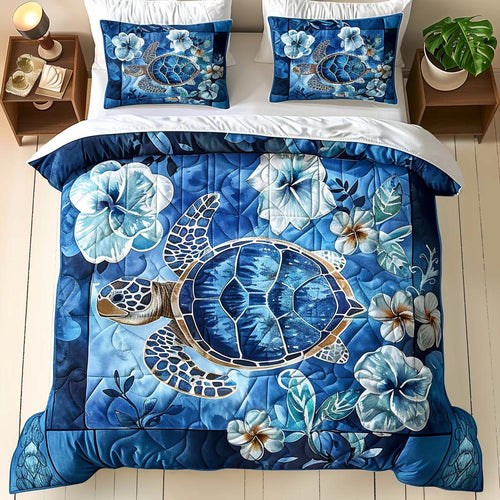 Azure Bloom Turtle Bedding 3-Piece Quilted Bedding Set NCU0QQ035