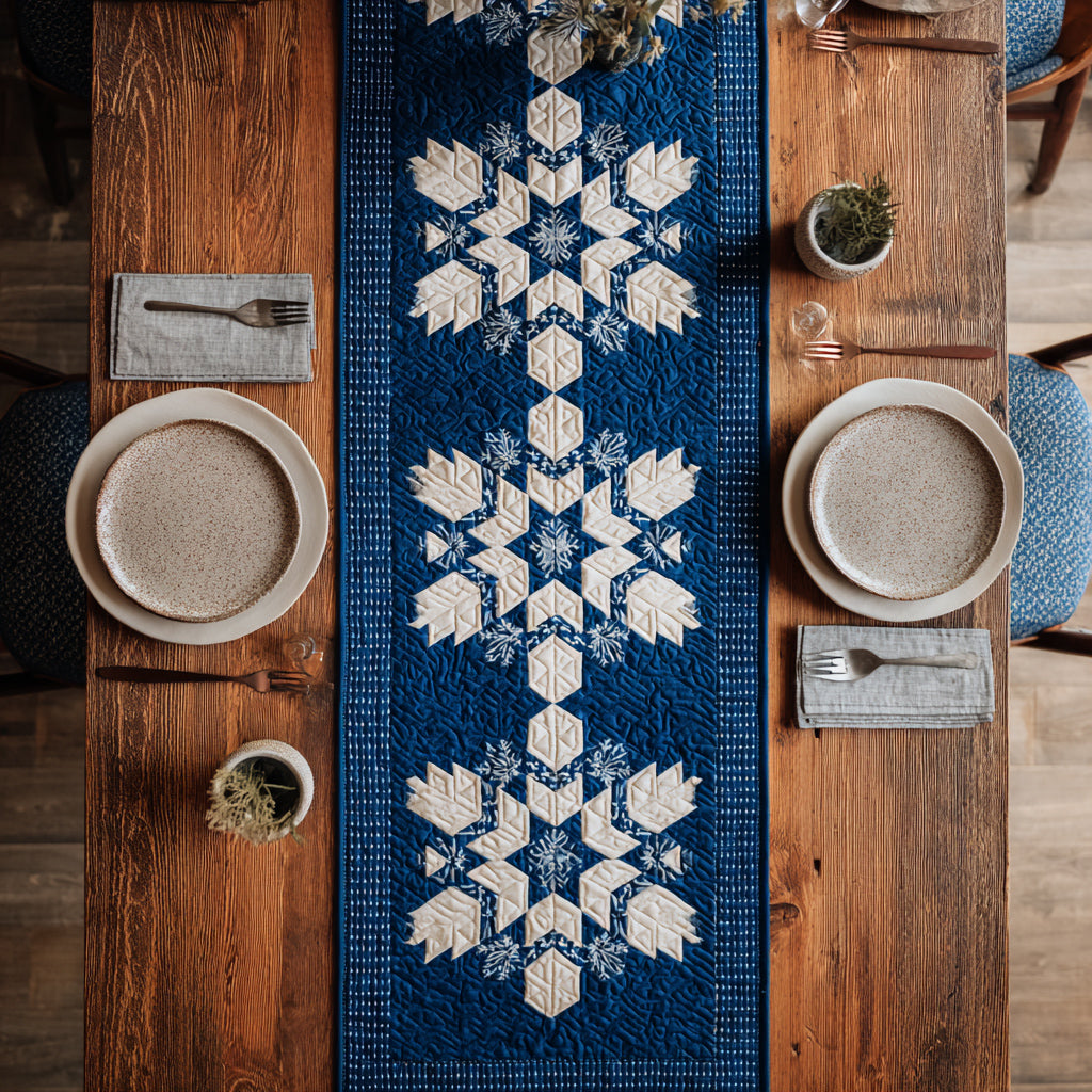 Azure Snowflake Quilted Table Runner NCU0HNH359