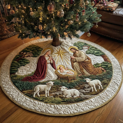 Bethlehem Meadow Nativity Christmas Quilted Tree Skirt NCU0DH606