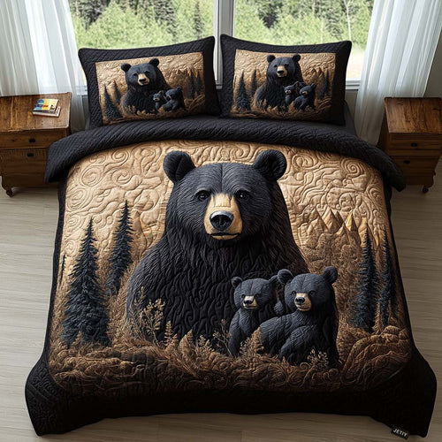 Black Bear Family 3-Piece Quilted Bedding Set NCU0DV2772