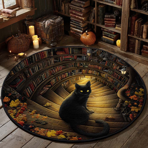 Black Cat Library Quilted Round Mat NCU0XD1043