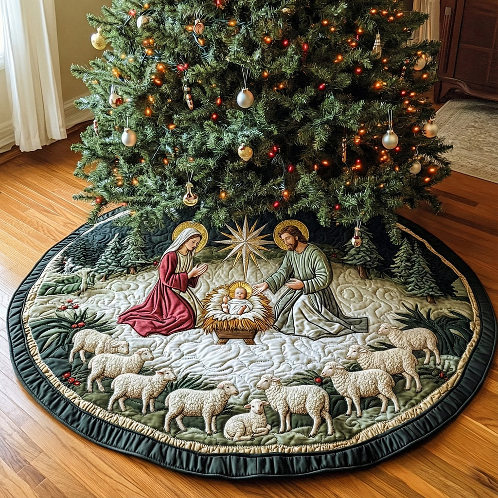 Blessed Star Nativity Christmas Quilted Tree Skirt NCU0DH608