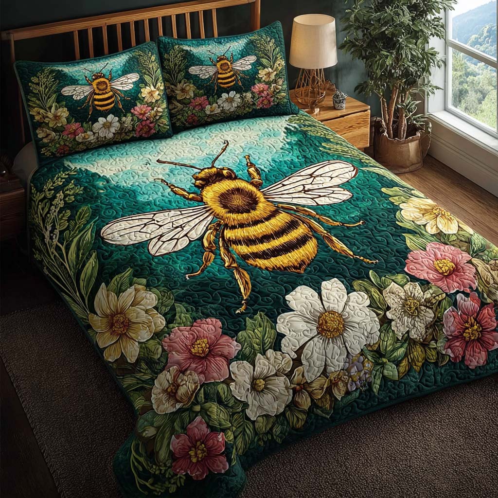 Blooming Bee Garden 3-Piece Quilted Bedding Set NCU0QQ063