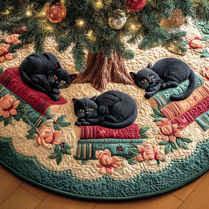 Book Nook Cat Christmas Quilted Tree Skirt NCU0ND007