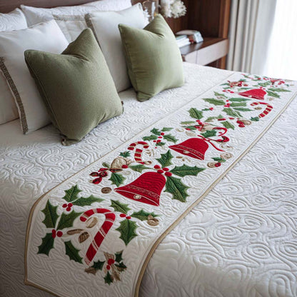Candy Cane Bells Quilted Bed Runner NCU0NT9782
