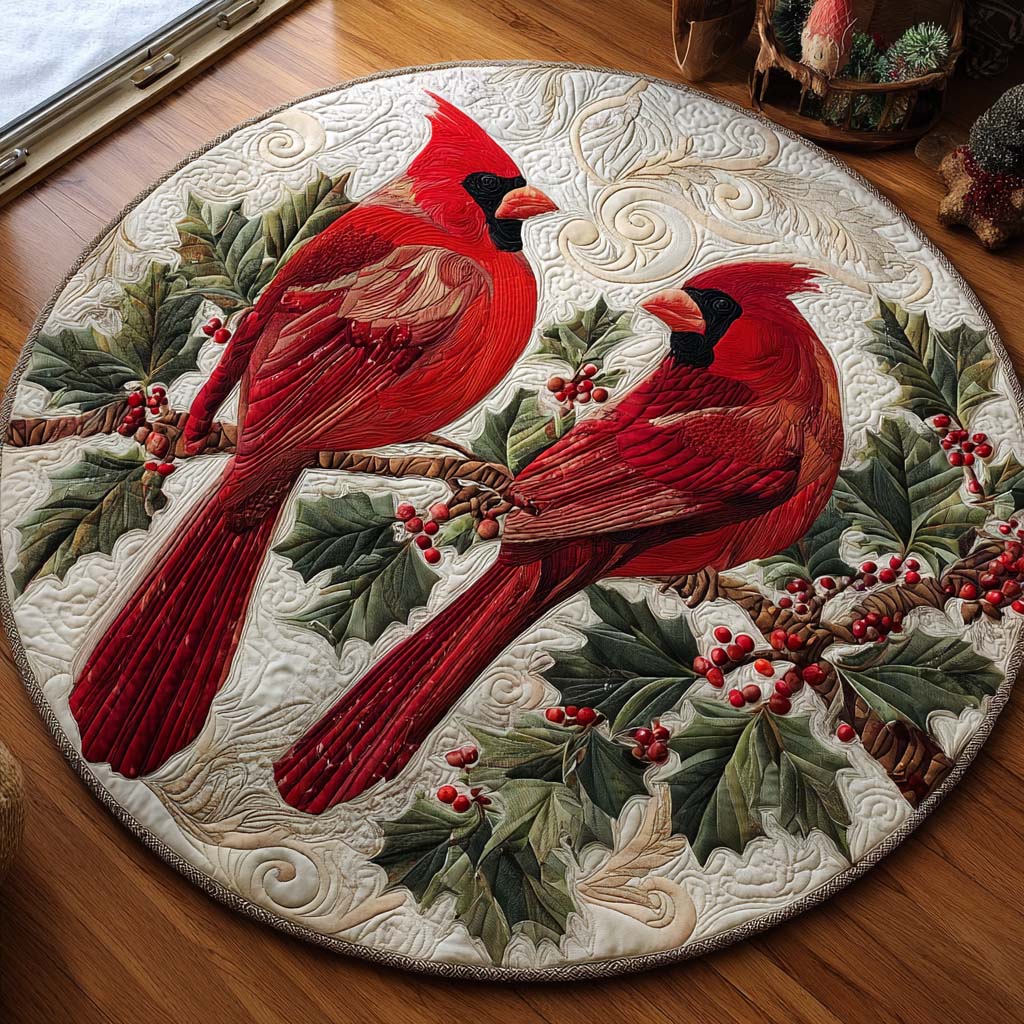 Cardinals of Love Quilted Round Mat NCU0HT025