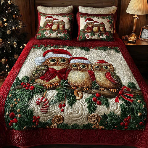 Christmas Night Owls 3-Piece Quilted Bedding Set NCU0QQ060