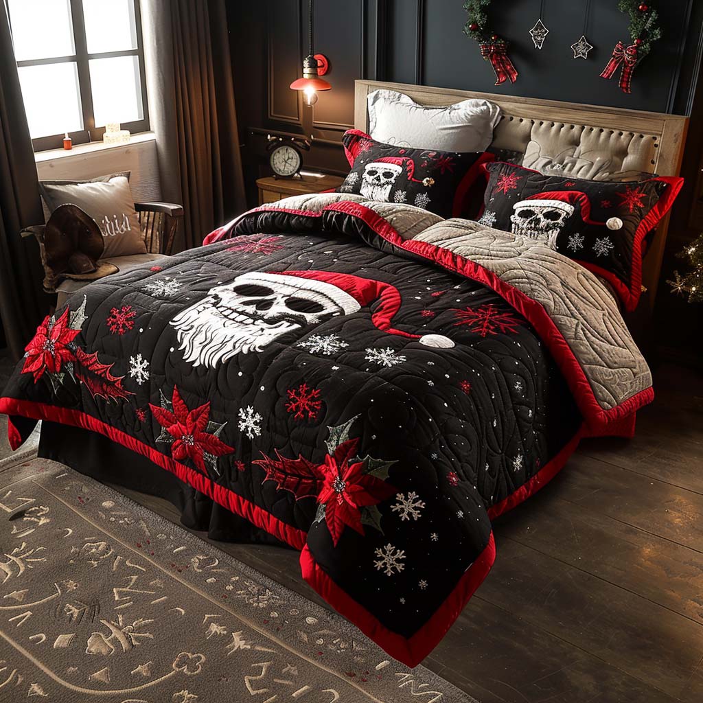Christmas Skull 3-Piece Quilted Bedding Set NCU0QQ010