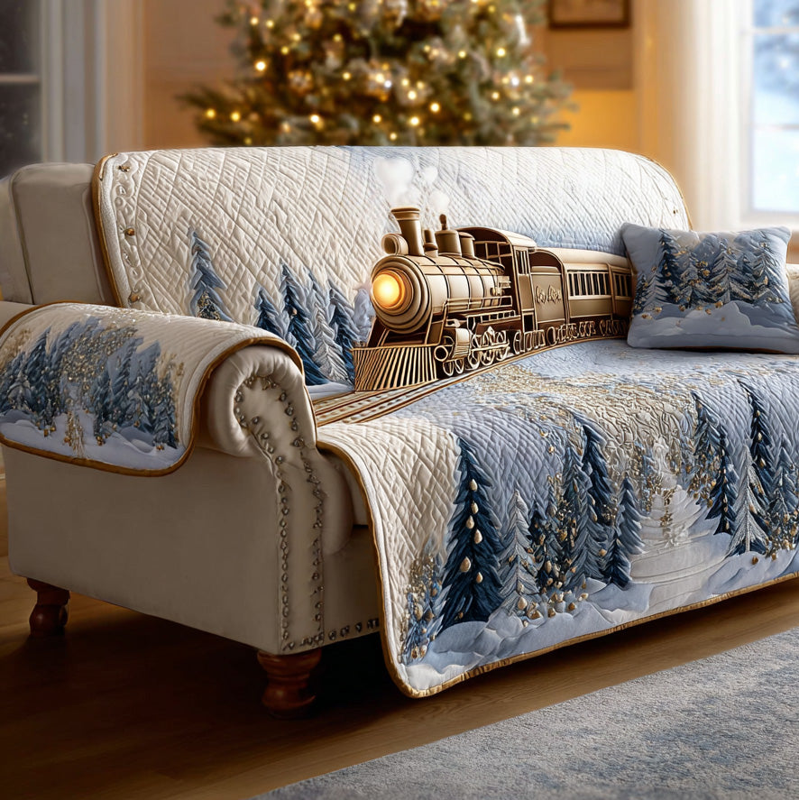 Christmas Train Journey Quilted Sofa Cover NCU0DH496
