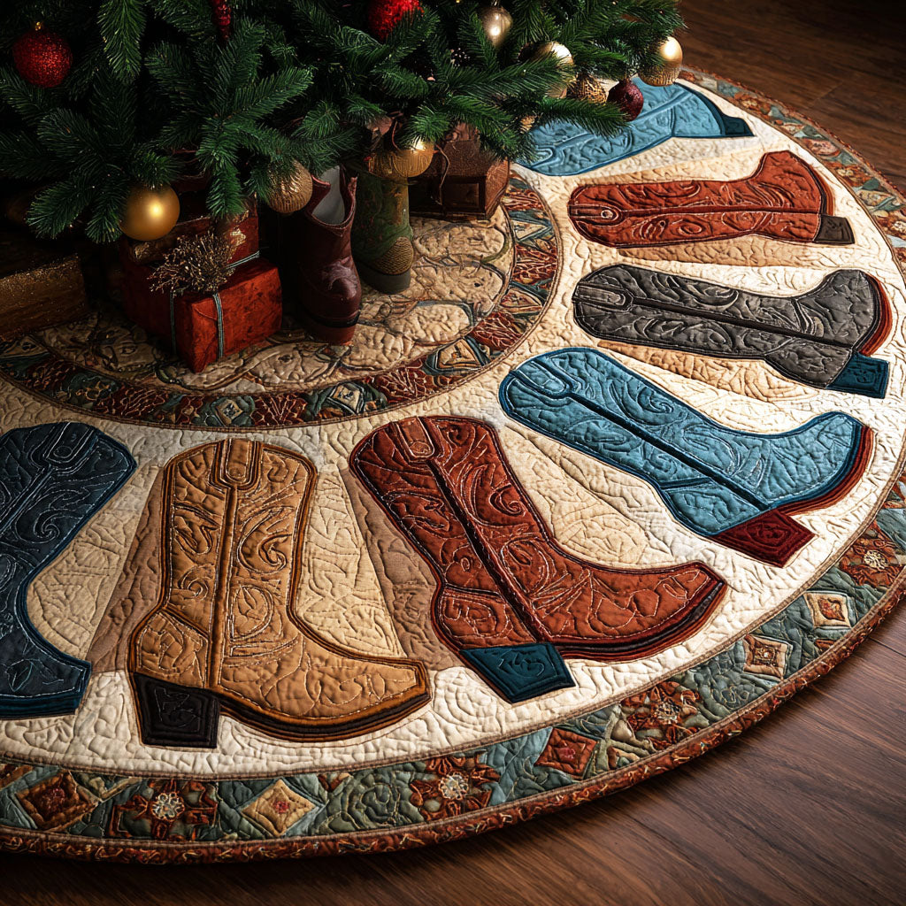 Cowboy Boots Christmas Quilted Tree Skirt NCU0TV911
