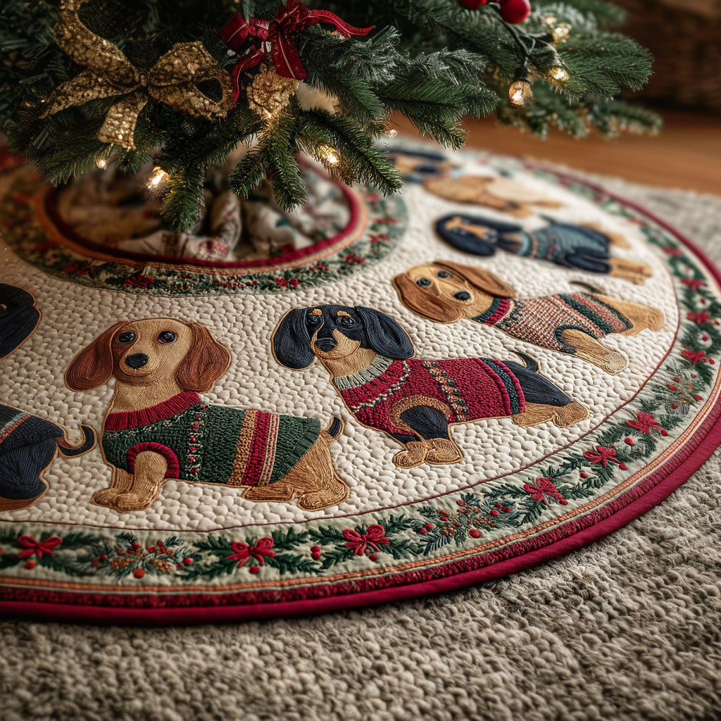 Cozy Knit Dachshund Christmas Quilted Tree Skirt NCU0DH602