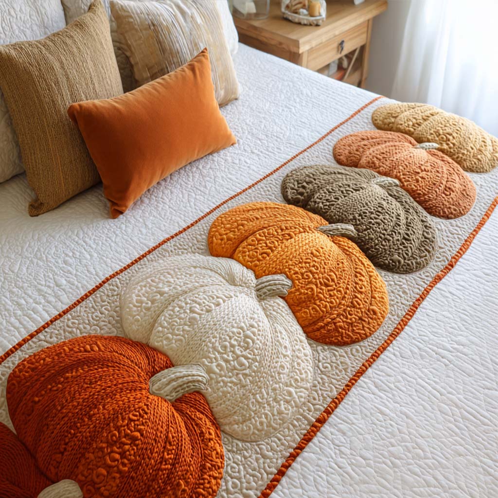 Cozy Knit Pumpkins Quilted Bed Runner NCU0NT8571