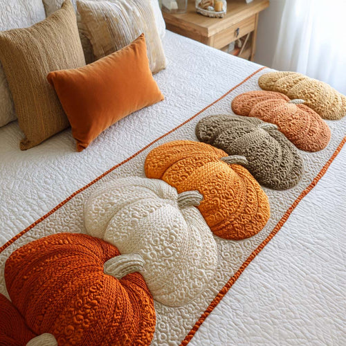 Cozy Knit Pumpkins Quilted Bed Runner NCU0NT8571