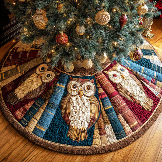 Cozy Reading Owl Christmas Quilted Tree Skirt NCU0ND006