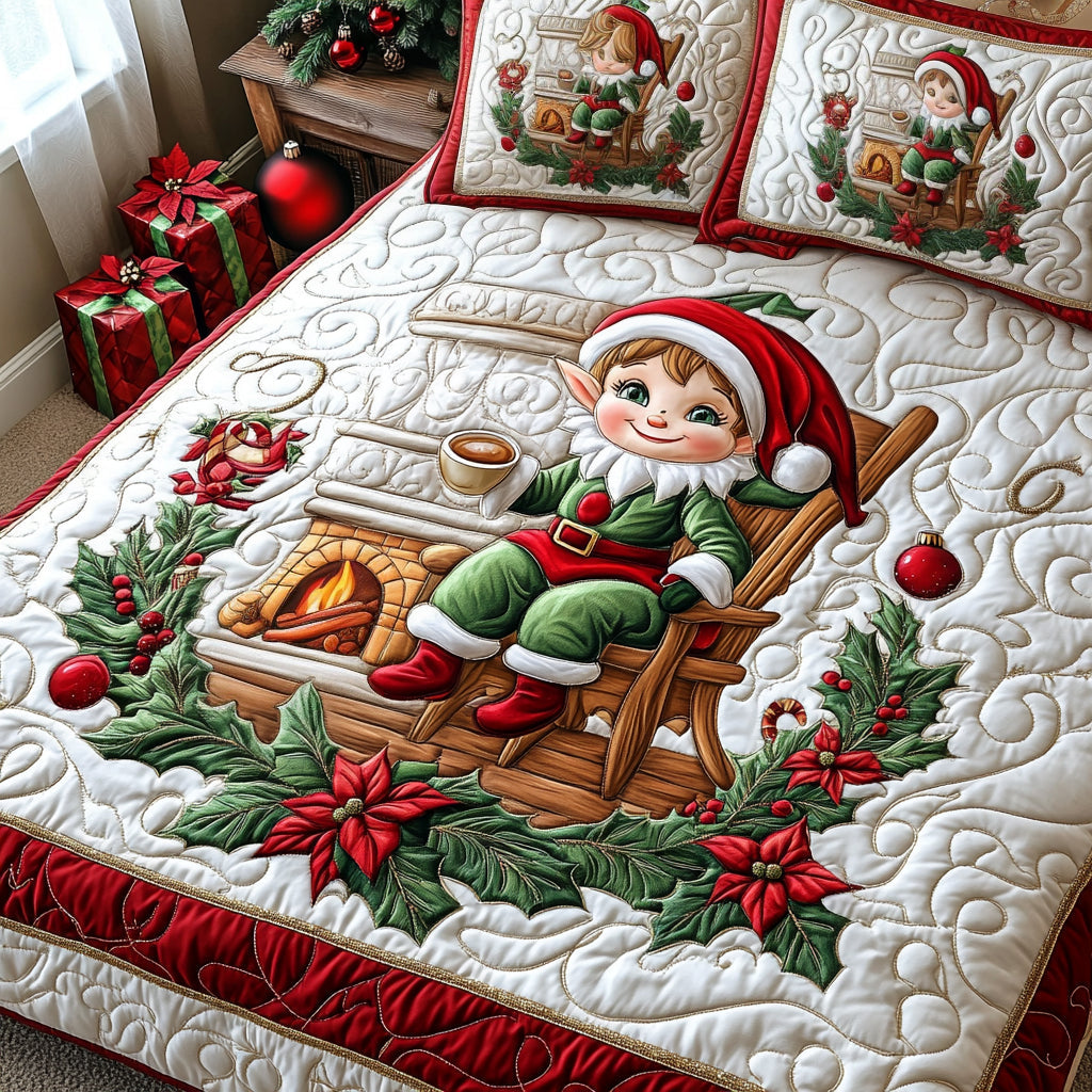 Elf by the Fireplace 3-Piece Quilted Bedding Set NCU0DV1775