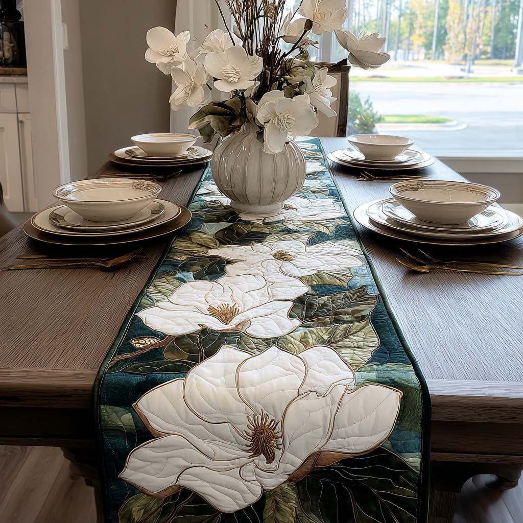 Emerald Magnolia Quilted Table Runner NCU0QQ079