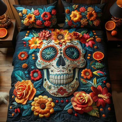 Eternal Bloom Skull 3-Piece Quilted Bedding Set NCU0QQ027