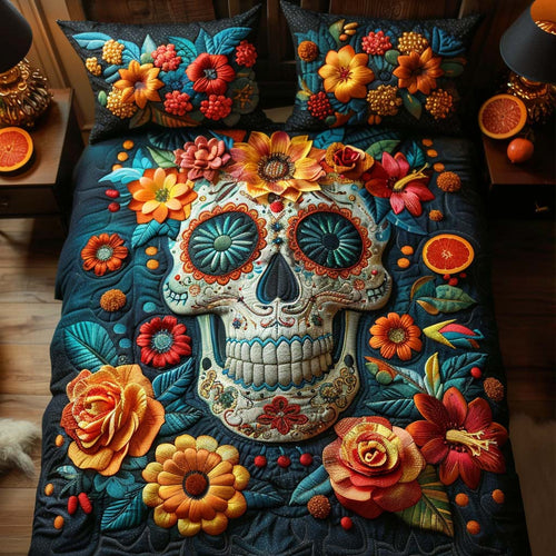 Eternal Bloom Skull 3-Piece Quilted Bedding Set NCU0QQ027