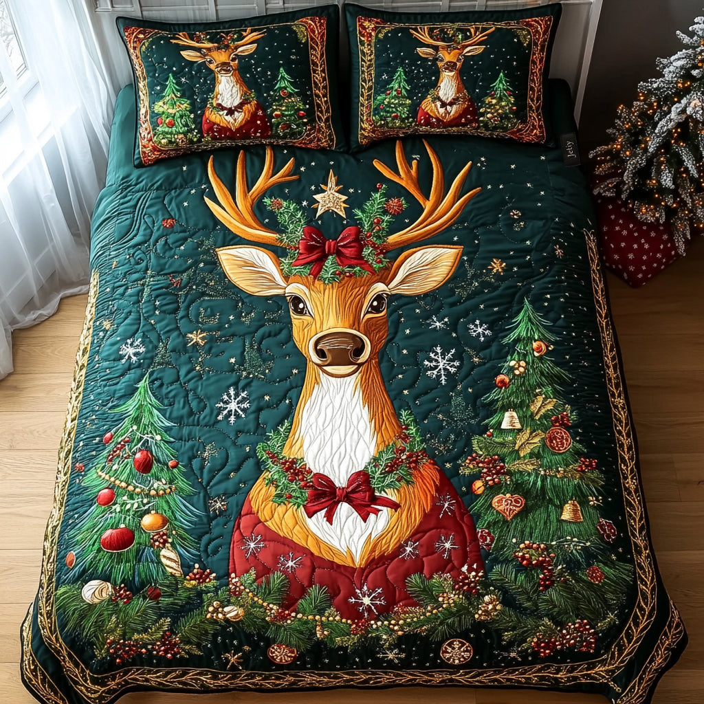 Evergreen Cheer 3-Piece Quilted Bedding Set NCU0DV1734