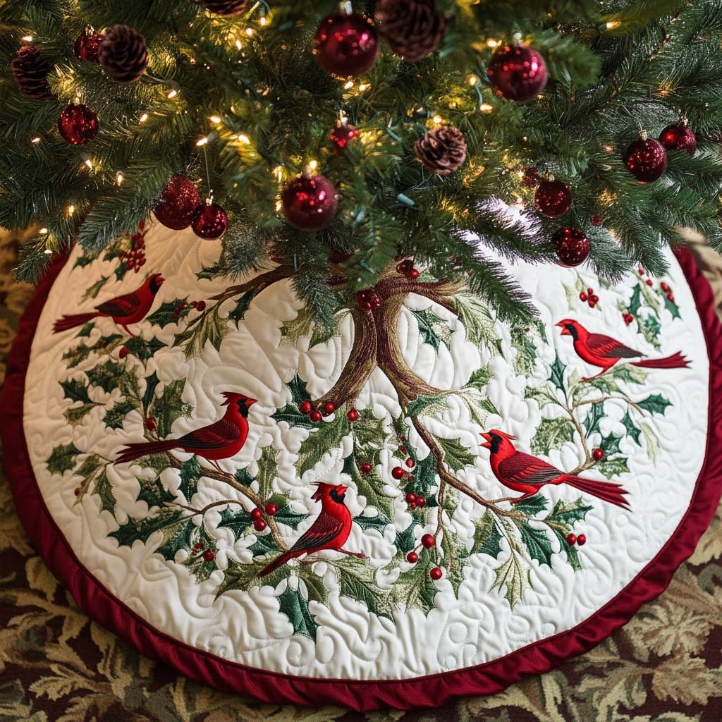 Festive Cardinal Christmas Quilted Tree Skirt NCU0NL113