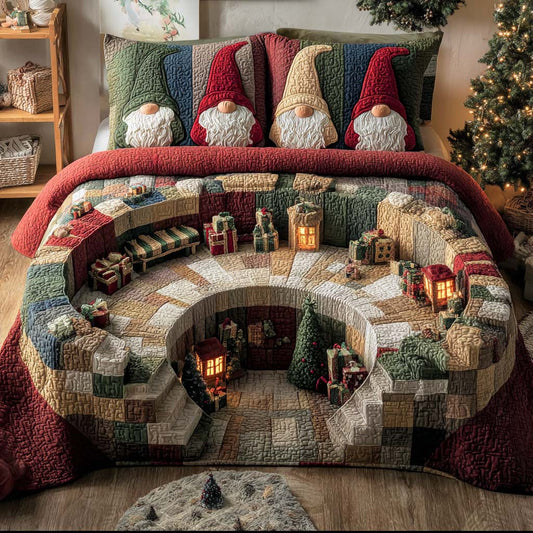Festive Gnome Cozy Haven 3-Piece Quilted Bedding Set NCU0NL252