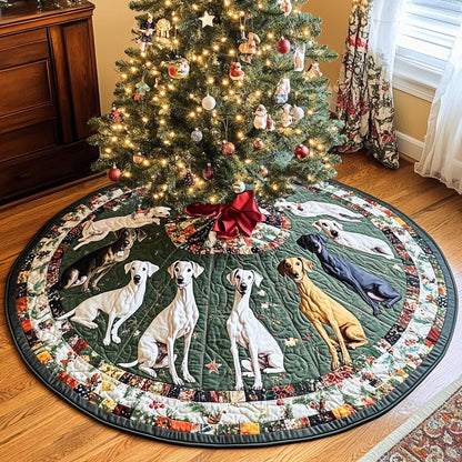 Festive Greyhounds Christmas Quilted Tree Skirt NCU0VL763