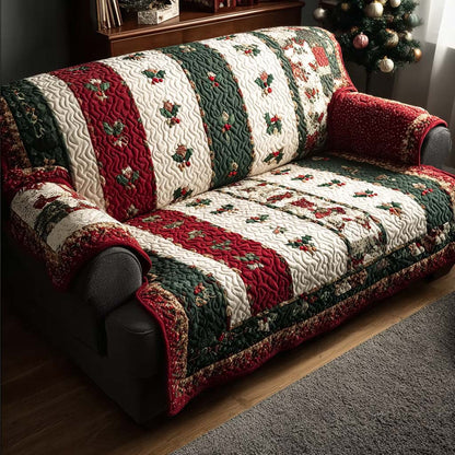 Festive Holly Stripes Quilted Sofa Cover NCU0QQ118