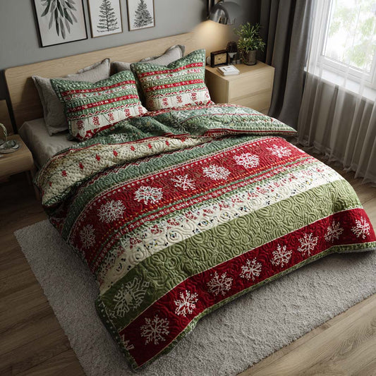 Festive Stripes Quilt 3-Piece Quilted Bedding Set NCU0QQ044