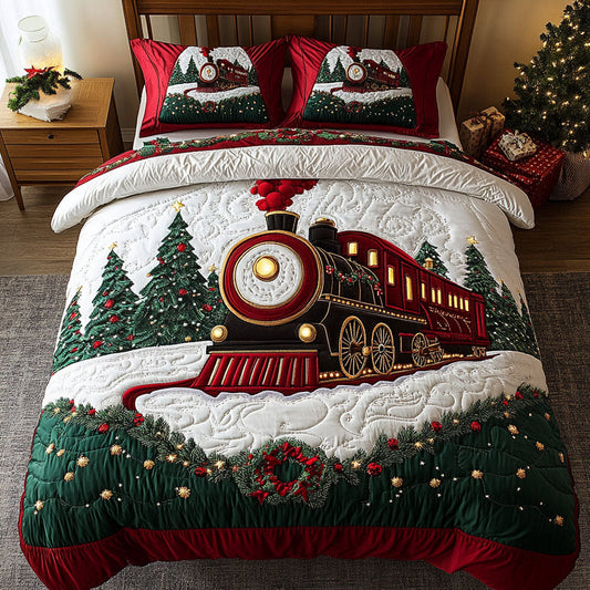 Festive Tracks Delight 3-Piece Quilted Bedding Set NCU0DK2597
