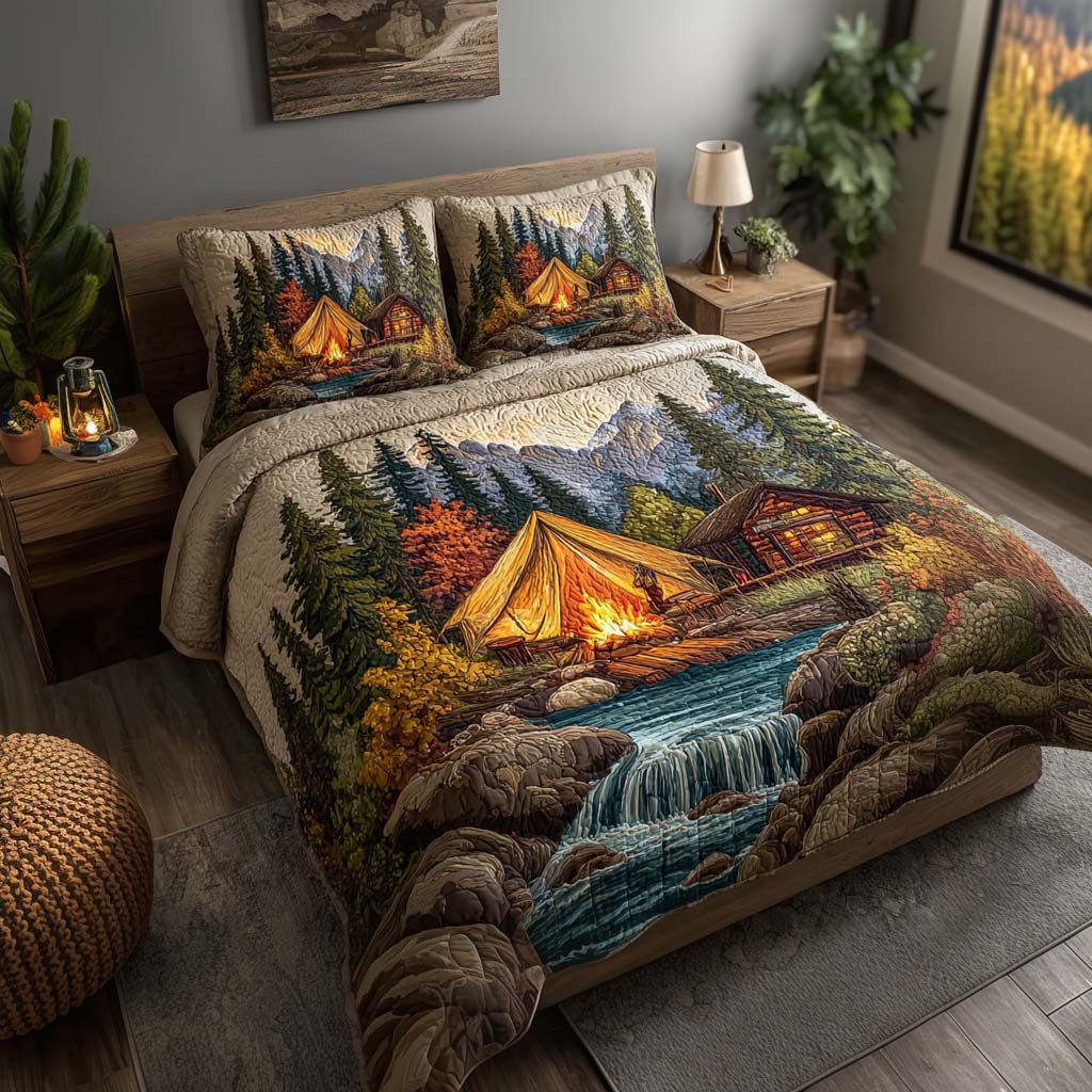 Fireside Escape Quilt 3-Piece Quilted Bedding Set NCU0QQ036