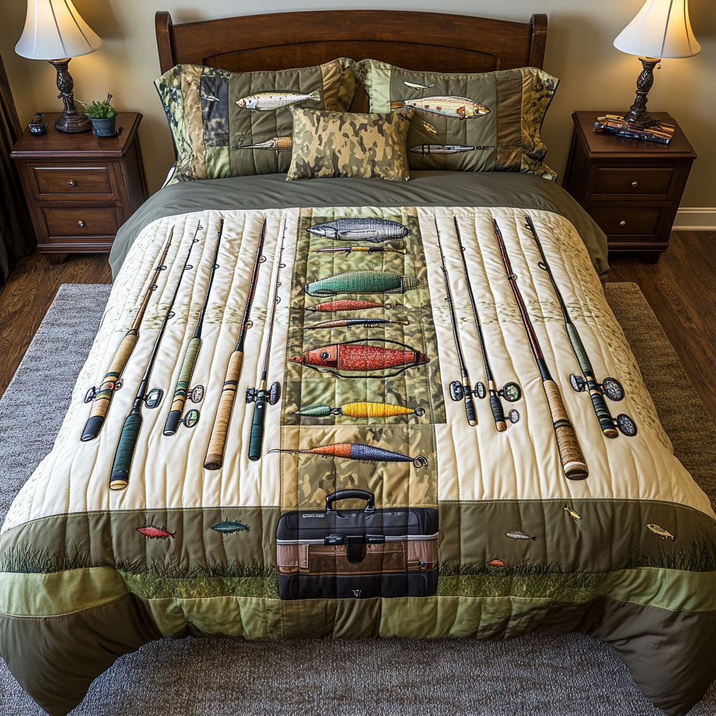 Fishing Adventure 3-Piece Quilted Bedding Set NCU0PT6019