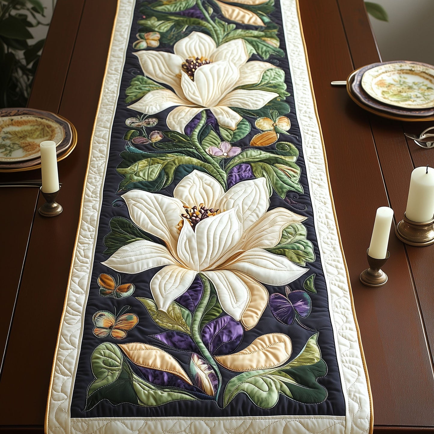 Floral Elegance Quilted Table Runner NCU0VH2464