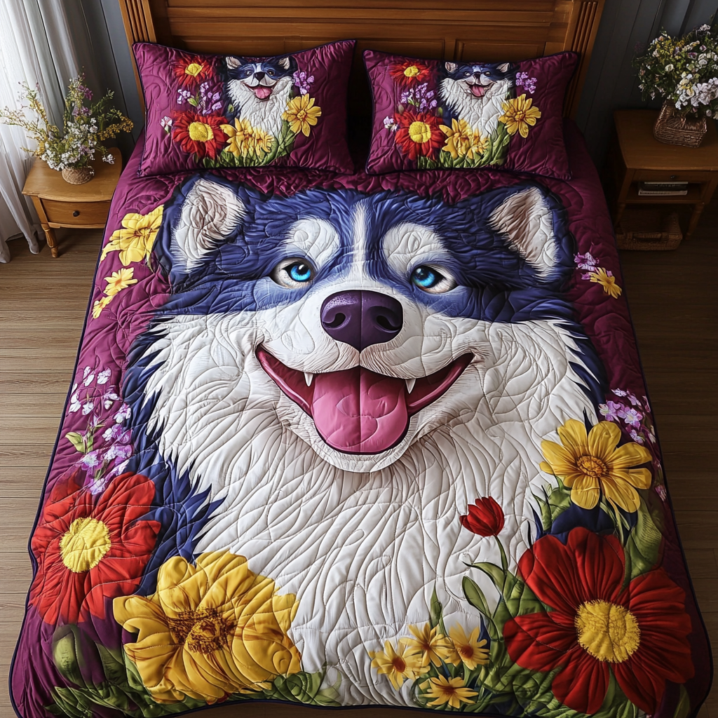 Floral Paws 3-Piece Quilted Bedding Set NCU0NL044