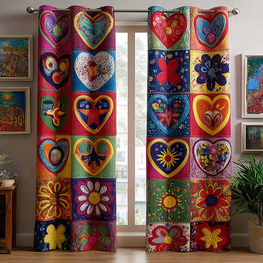 Folk Hearts Quilted Curtains NCU0DX029