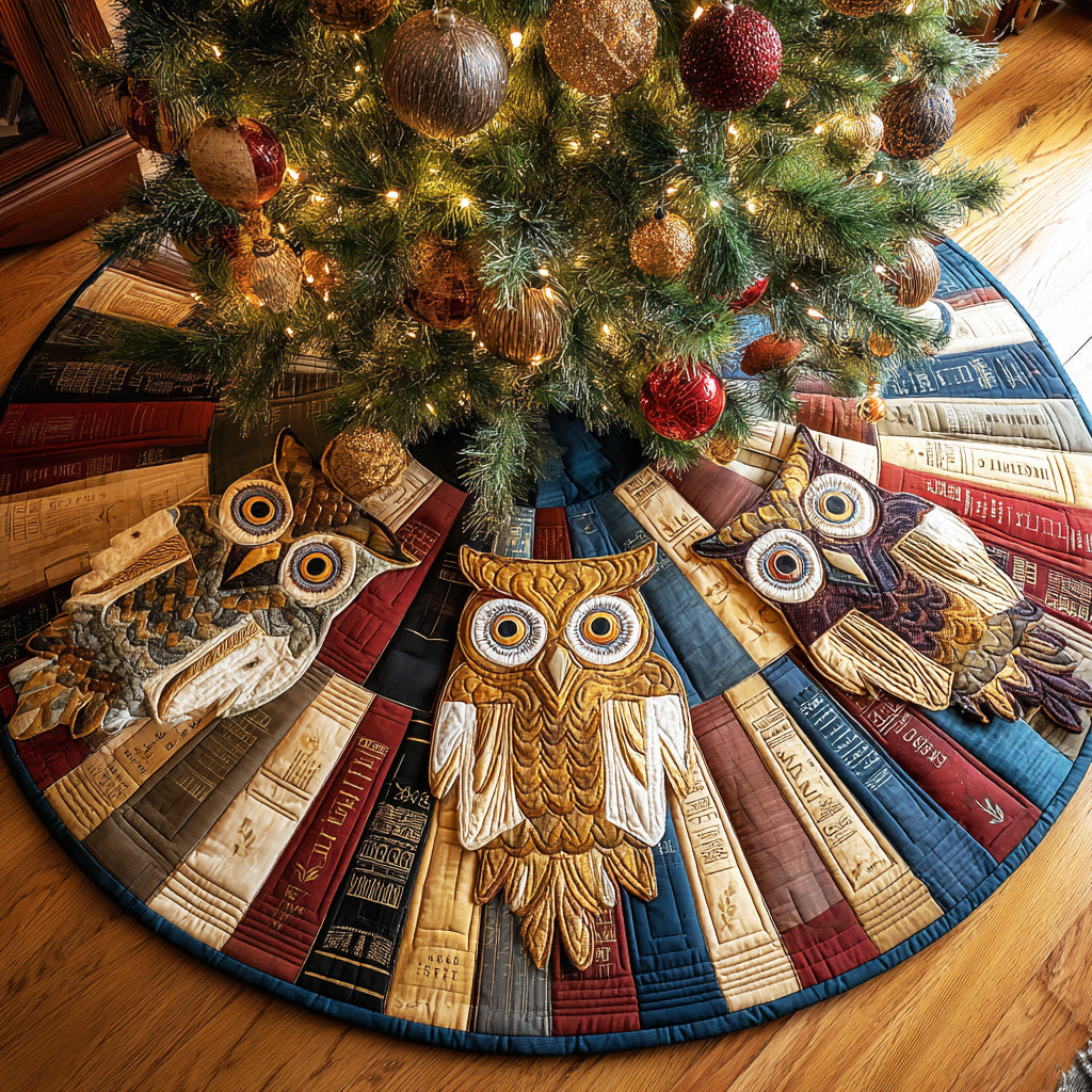 Forest Library Owl Christmas Quilted Tree Skirt NCU0ND002