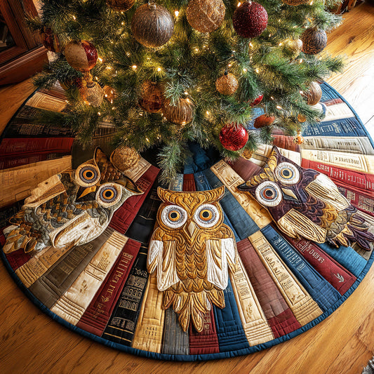 Forest Library Owl Christmas Quilted Tree Skirt NCU0ND002