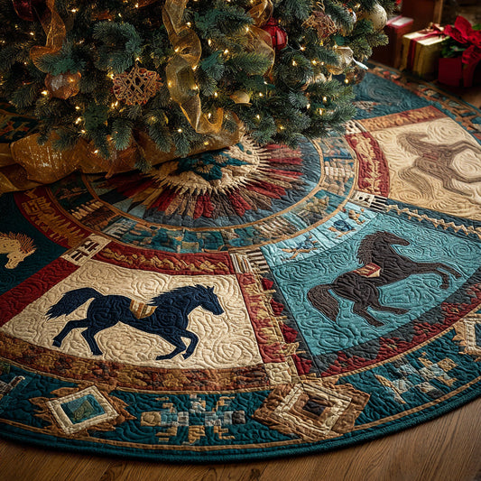 Frontier Spirit Horse Christmas Quilted Tree Skirt NCU0DH563