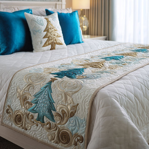 Frosty Evergreen Quilted Bed Runner NCU0PT8861