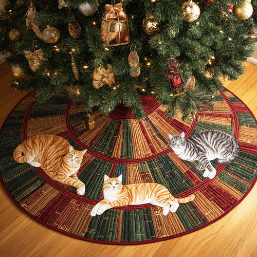 Fuzzy Book Cat Christmas Quilted Tree Skirt NCU0ND012