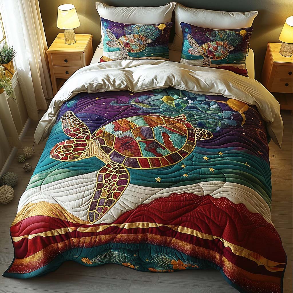 Galaxy Wave Turtle 3-Piece Quilted Bedding Set NCU0QQ002