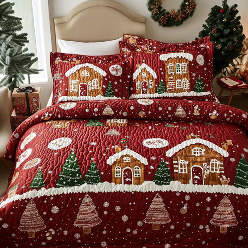 Gingerbread House 3-Piece Quilted Bedding Set NCU0TN34