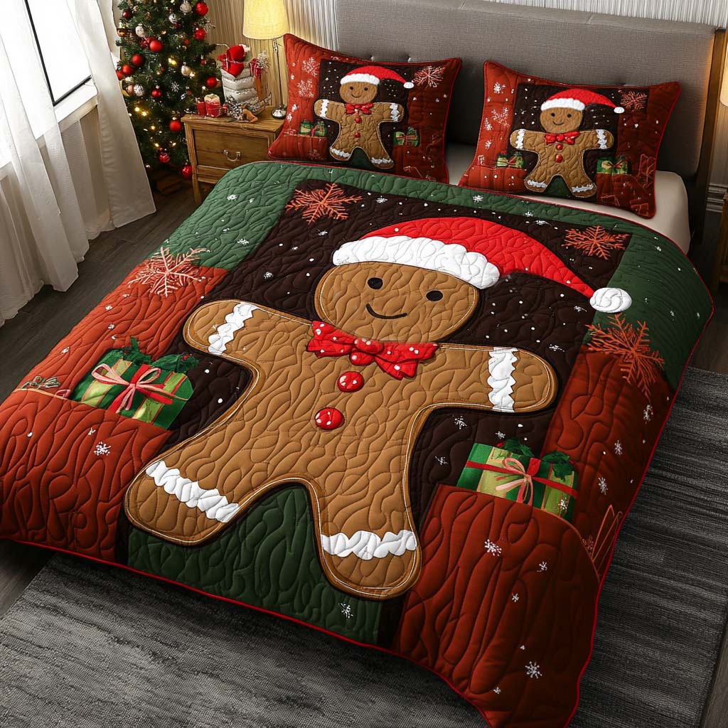 Gingerbread Wonderland 3-Piece Quilted Bedding Set NCU0NL026