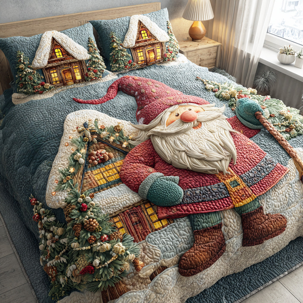 Gnome Christmas Eve 3-Piece Quilted Bedding Set NCU0ND025