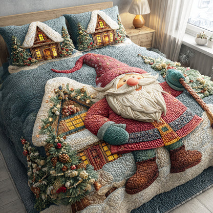 Gnome Christmas Eve 3-Piece Quilted Bedding Set NCU0ND025