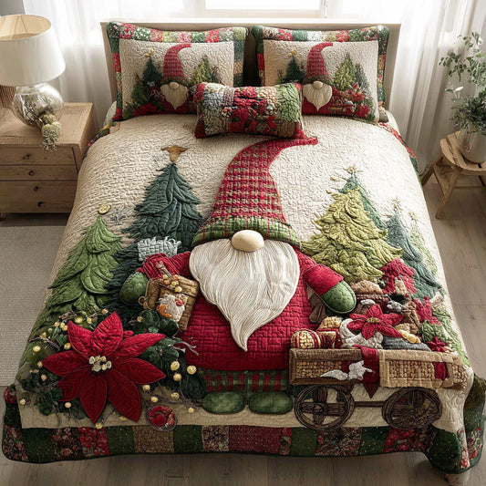 Gnome Forest Cheer 3-Piece Quilted Bedding Set NCU0ND023