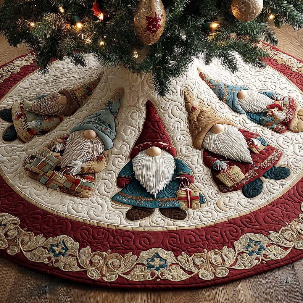 Gnome Gift Christmas Quilted Tree Skirt NCU0QQ152