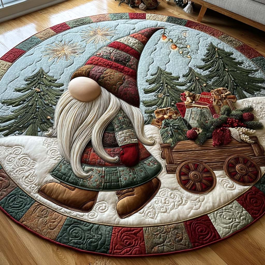 Gnome Sleigh Ride Quilted Round Mat NCU0HT031