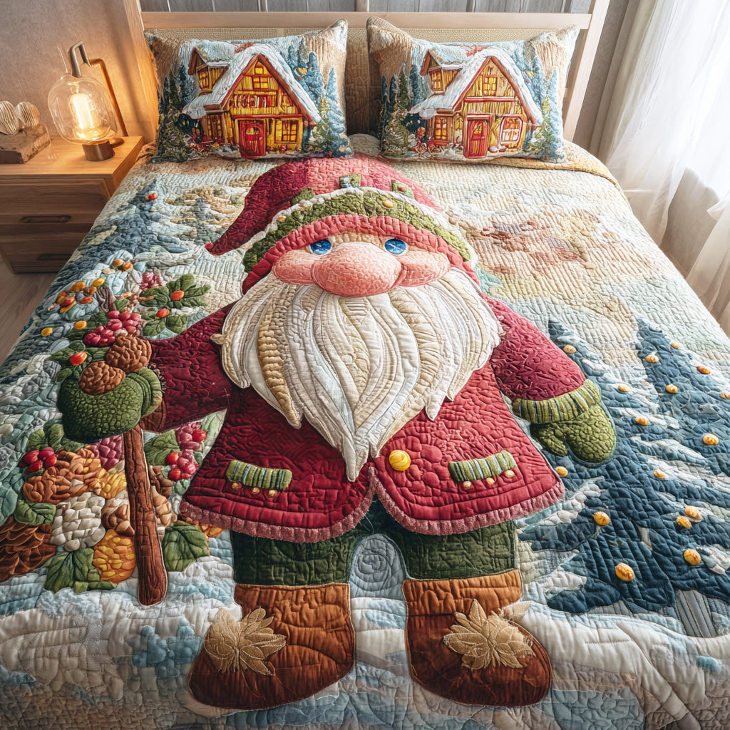 Gnome Snow Gathering 3-Piece Quilted Bedding Set NCU0ND022