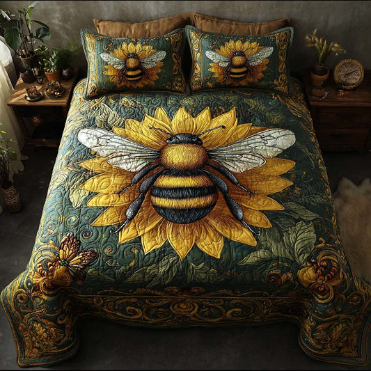 Golden Bloom 3-Piece Quilted Bedding Set NCU0QQ047